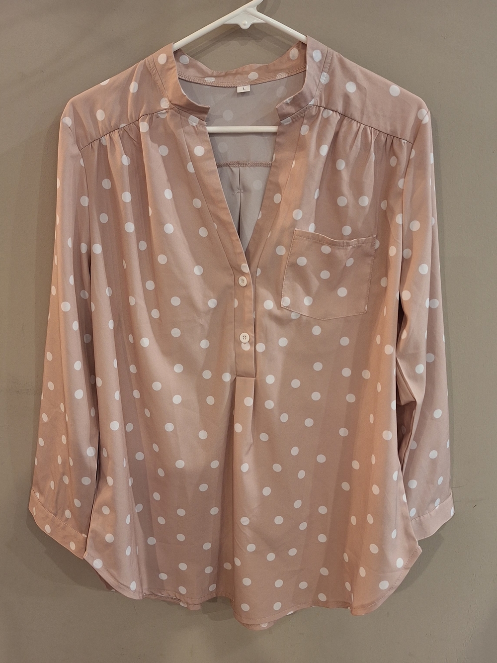 Blush Polka Dot Split-Neck Blouse